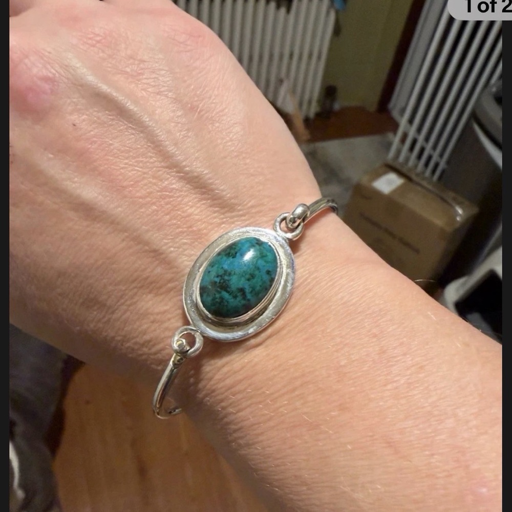 Authentic vintage Mexican silver & raw turquoise bracelet
